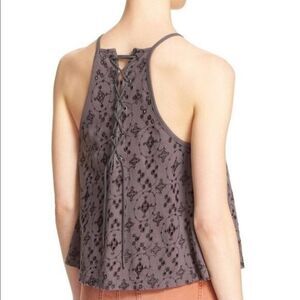 Free People XS  Dream Date Lace-Up Trapeze Halter Grey Top Boho Grunge Y2K